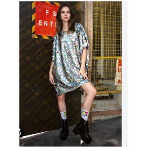Kate Hewko Dress Womens One Size Multicolor Iridescent Sequin Batwing Party Top